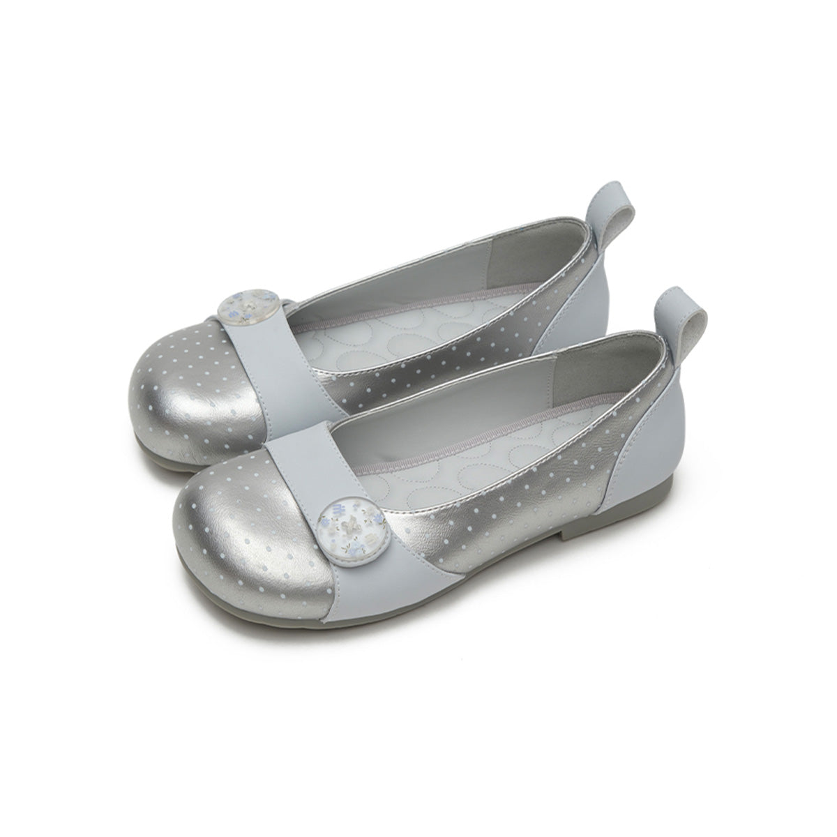Polka Dot Calf Leather Button Detail Ballet Flats