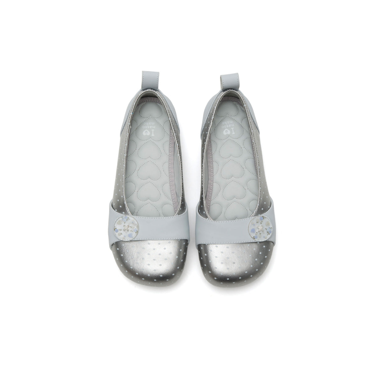 Polka Dot Calf Leather Button Detail Ballet Flats