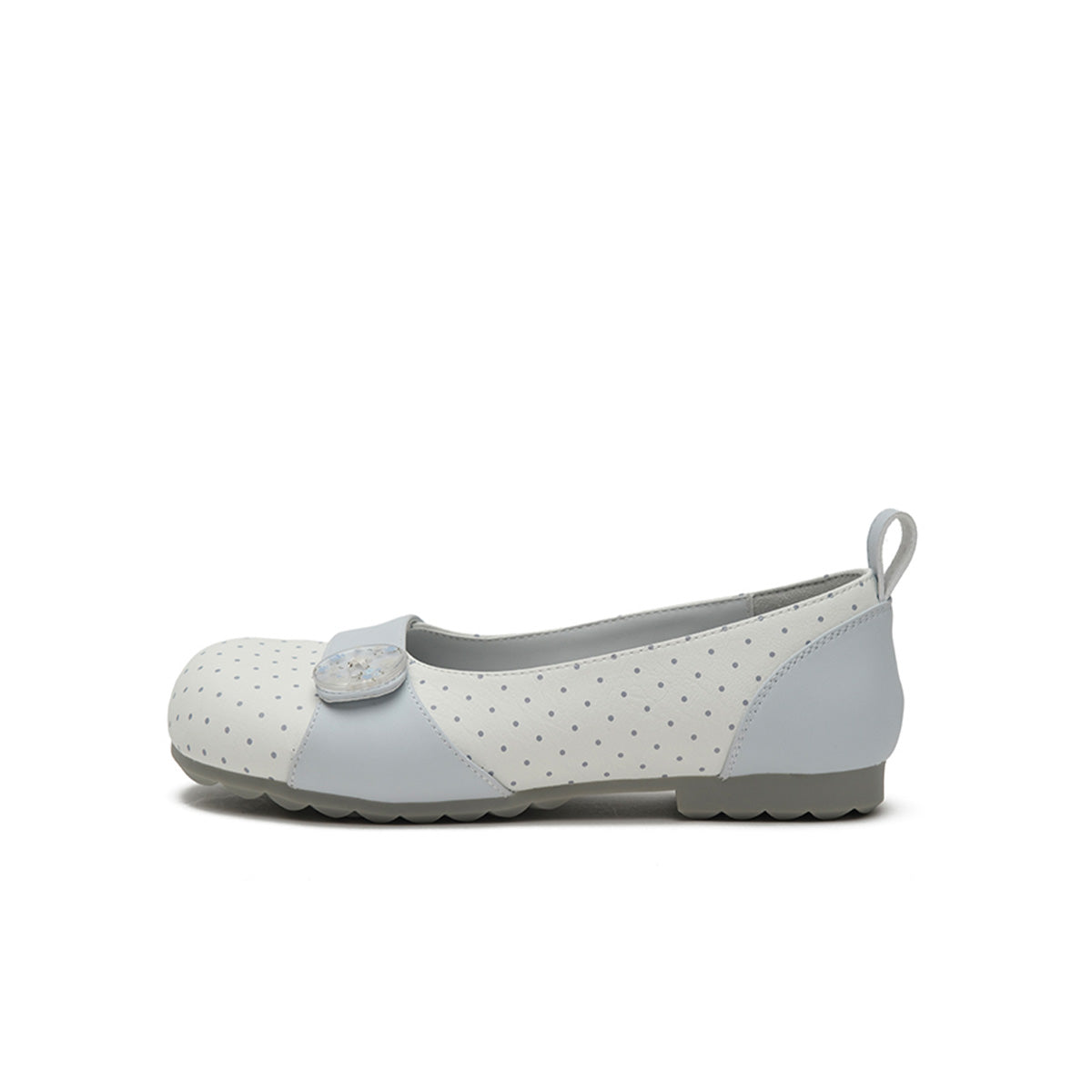 Polka Dot Calf Leather Button Detail Ballet Flats