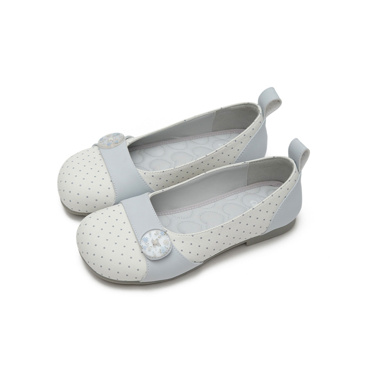 Polka Dot Calf Leather Button Detail Ballet Flats