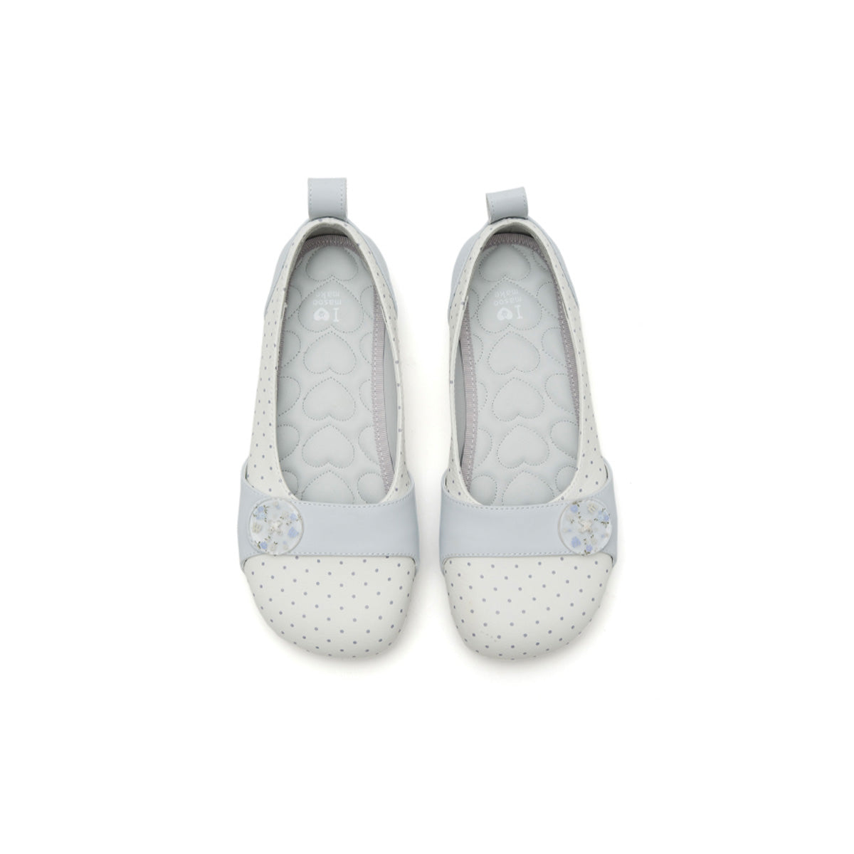 Polka Dot Calf Leather Button Detail Ballet Flats