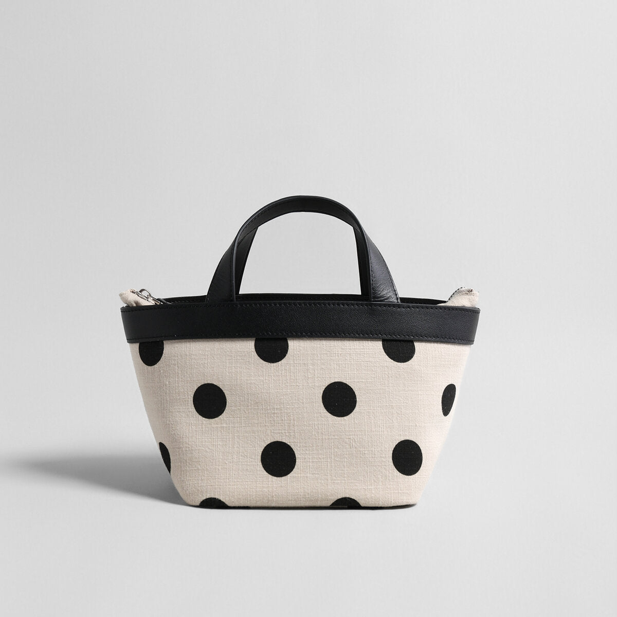 Polka Dot Cotton-Linen Canvas Mini Tote Bag – Leather Trim Convertible Crossbody