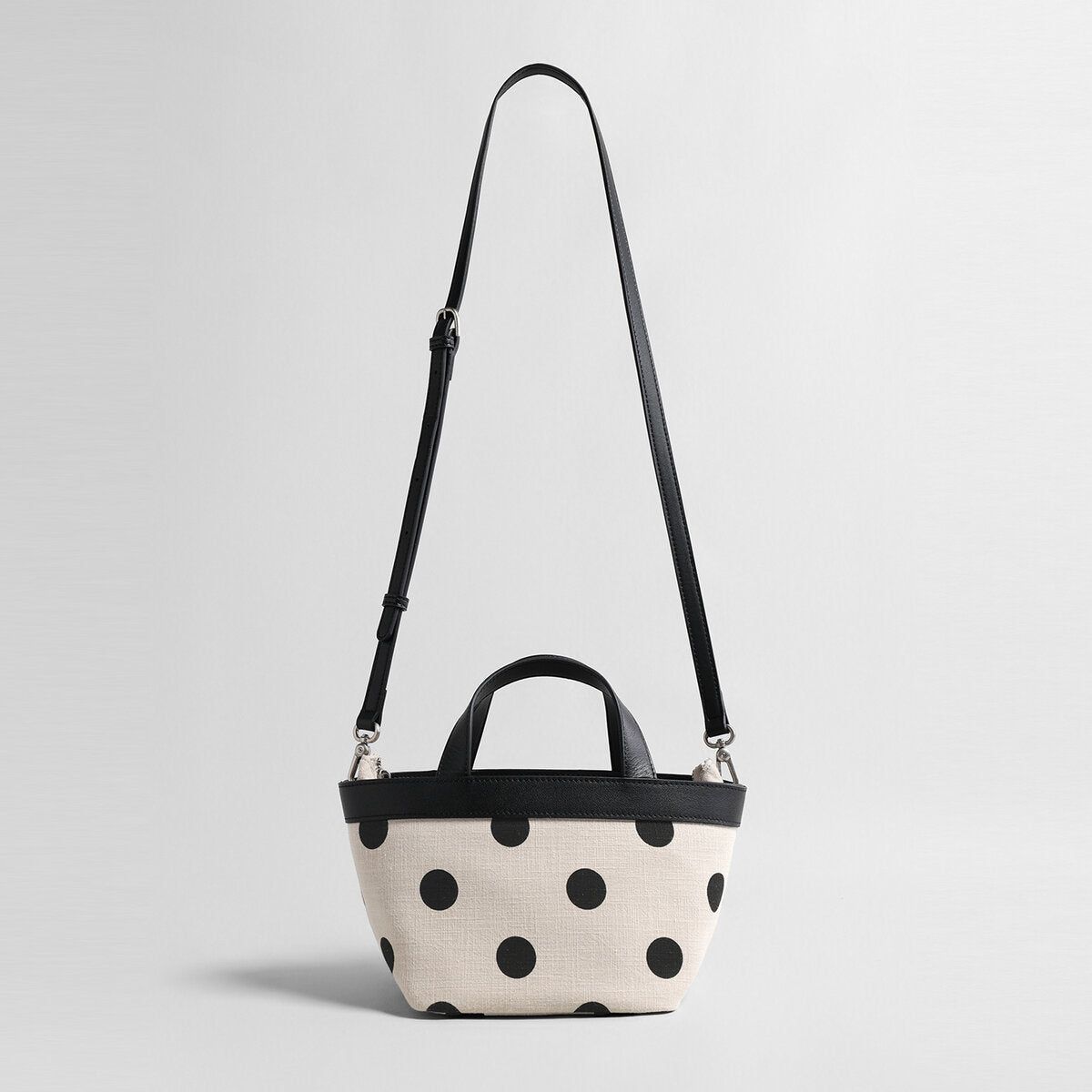 Polka Dot Cotton-Linen Canvas Mini Tote Bag – Leather Trim Convertible Crossbody