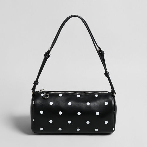 Polka Dot Cylinder Pillow Bag – Sheepskin Barrel Shoulder Bag with Adjustable Strap