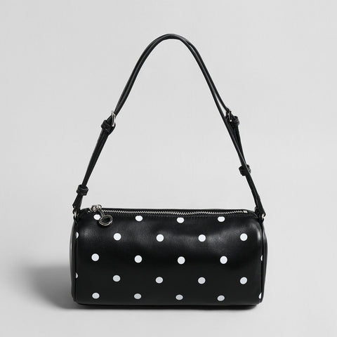 Polka Dot Cylinder Pillow Bag – Sheepskin Barrel Shoulder Bag with Adjustable Strap