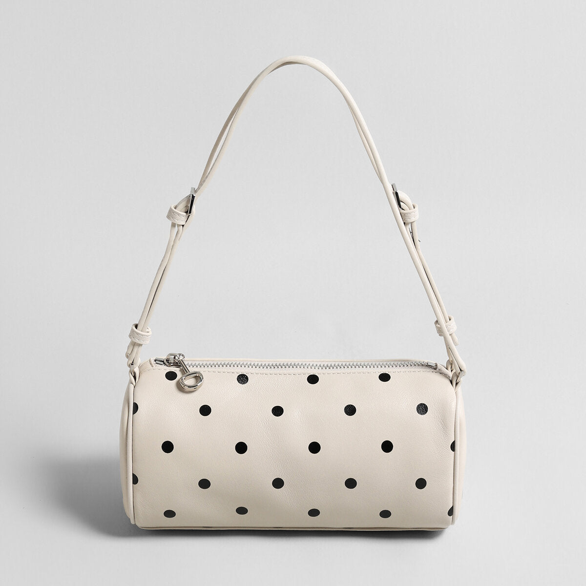 Polka Dot Cylinder Pillow Bag – Sheepskin Barrel Shoulder Bag with Adjustable Strap