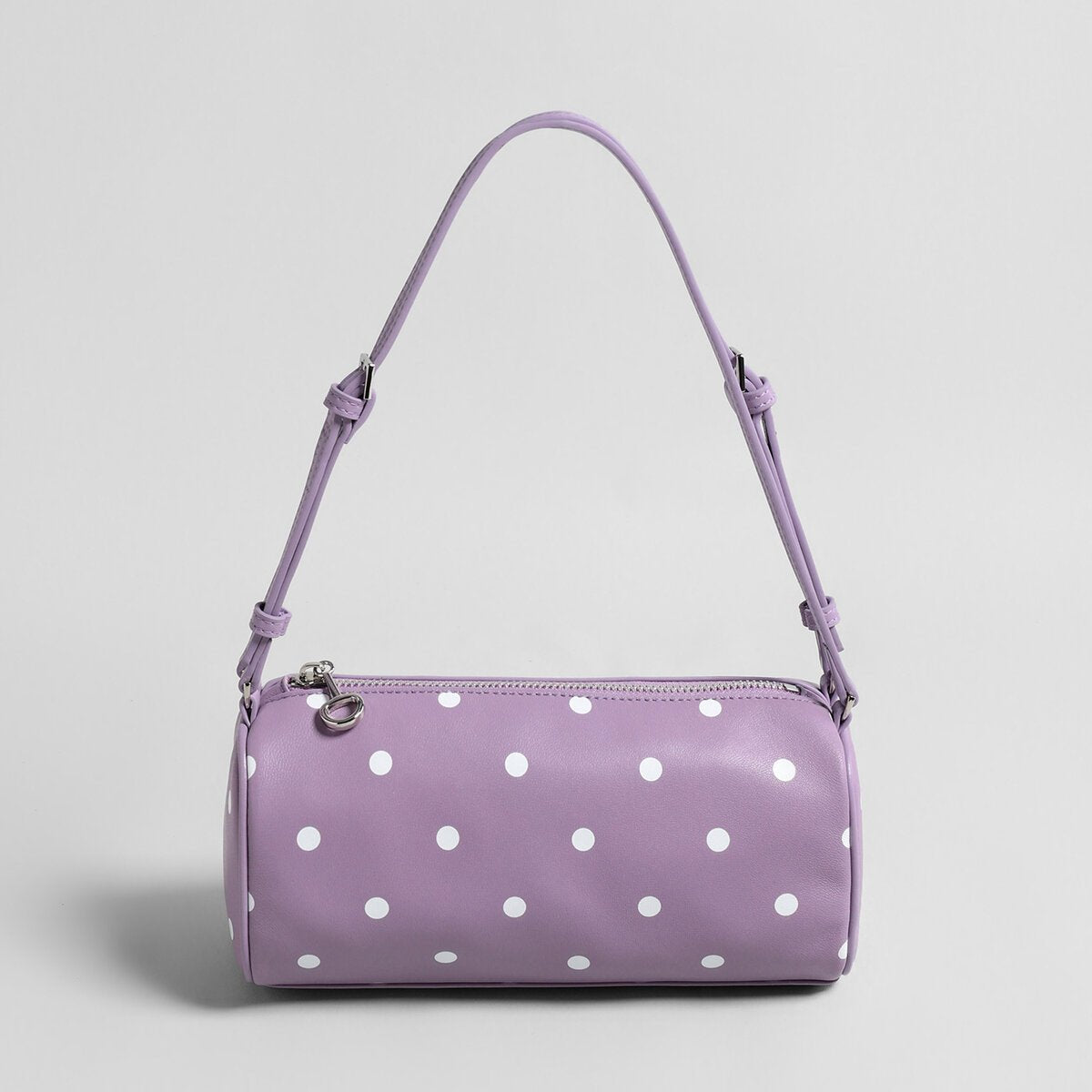 Polka Dot Cylinder Pillow Bag – Sheepskin Barrel Shoulder Bag with Adjustable Strap