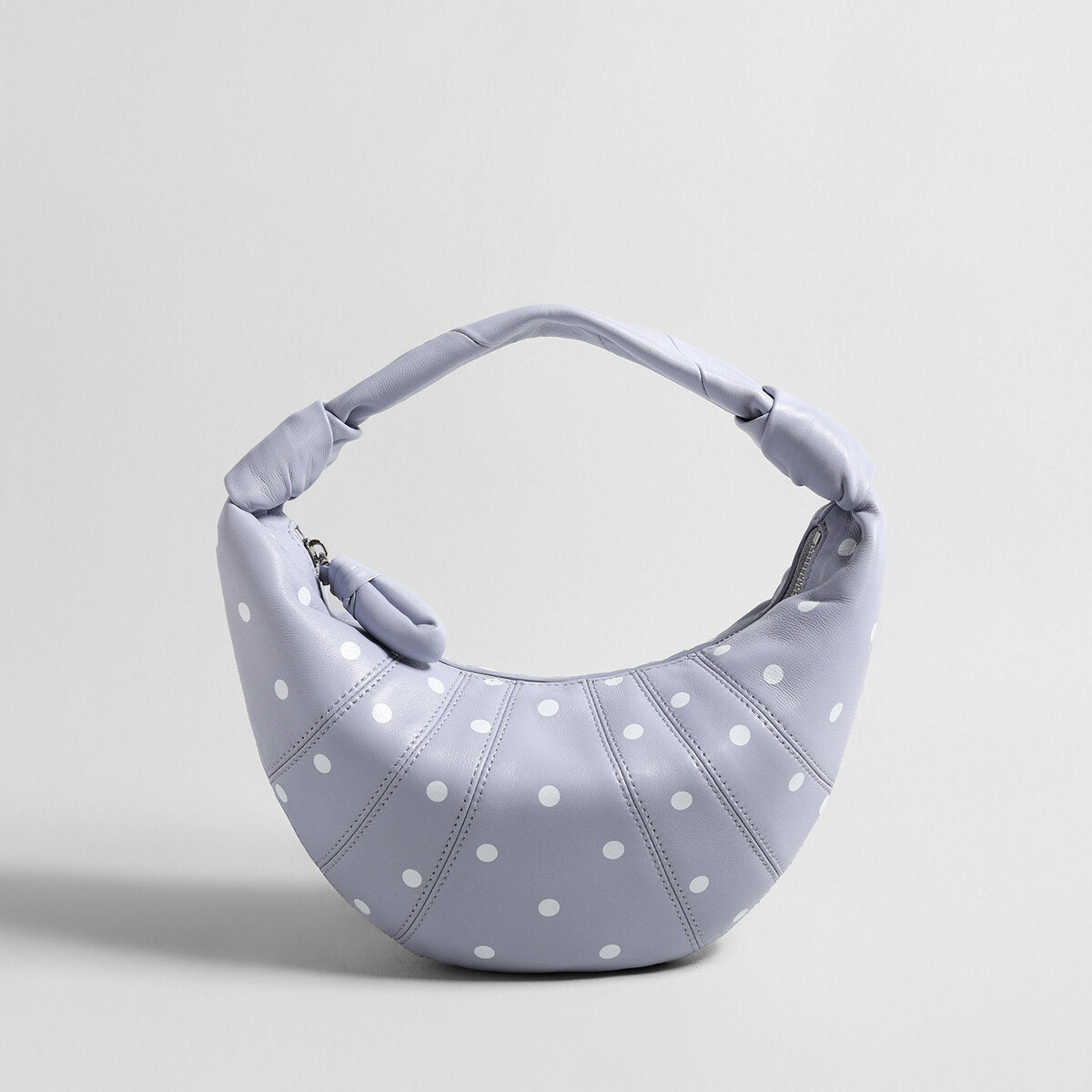 Polka Dot Dumpling Bag – First-Layer Sheepskin Crescent Shoulder Bag with Knotted Handle