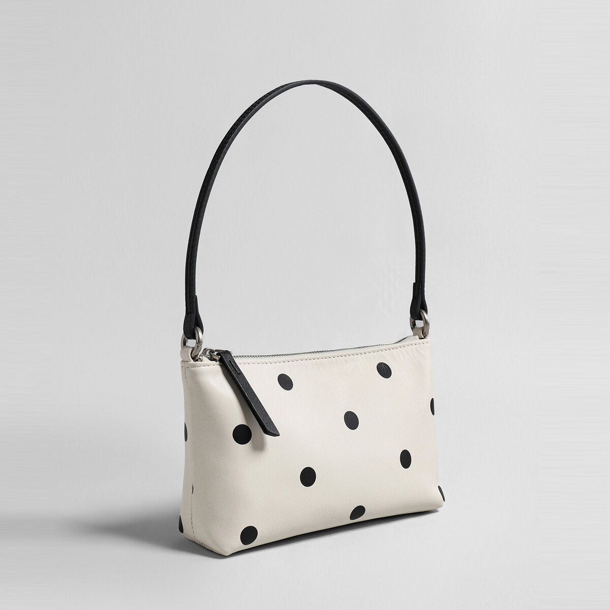 Polka Dot Leather Baguette Bag – Convertible Shoulder & Crossbody Mini Bag