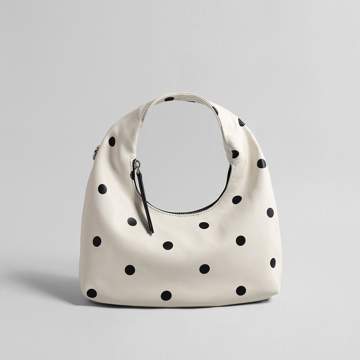 Polka Dot Leather Crescent Hobo Bag – Convertible Top-Handle & Crossbody Mini Bag