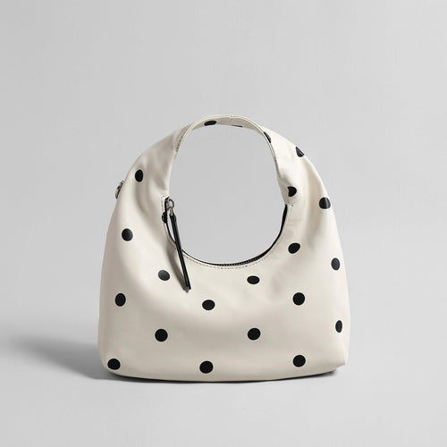 Polka Dot Leather Crescent Hobo Bag – Convertible Top-Handle & Crossbody Mini Bag