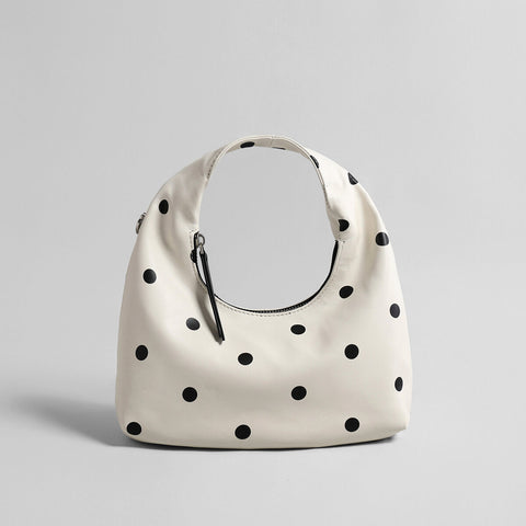 Polka Dot Leather Crescent Hobo Bag – Convertible Top-Handle & Crossbody Mini Bag