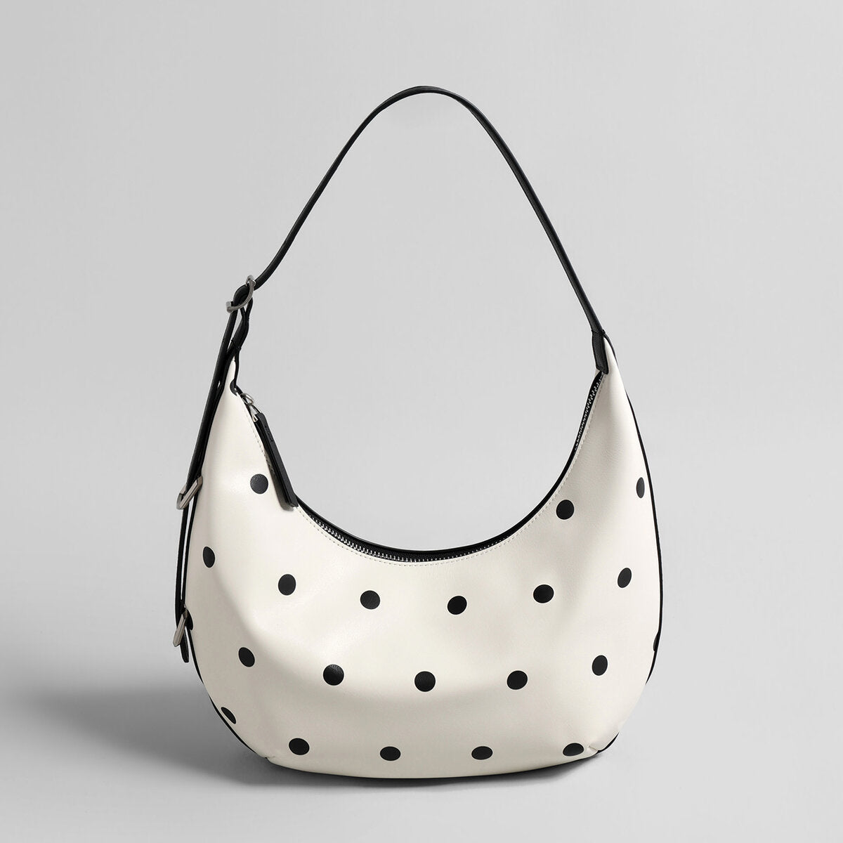 Polka Dot Leather Crescent Shoulder Bag – Adjustable Buckle Strap Hobo