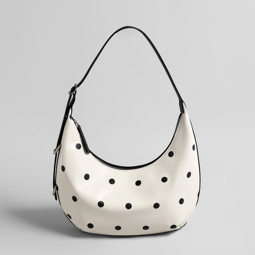 Polka Dot Leather Crescent Shoulder Bag – Adjustable Buckle Strap Hobo