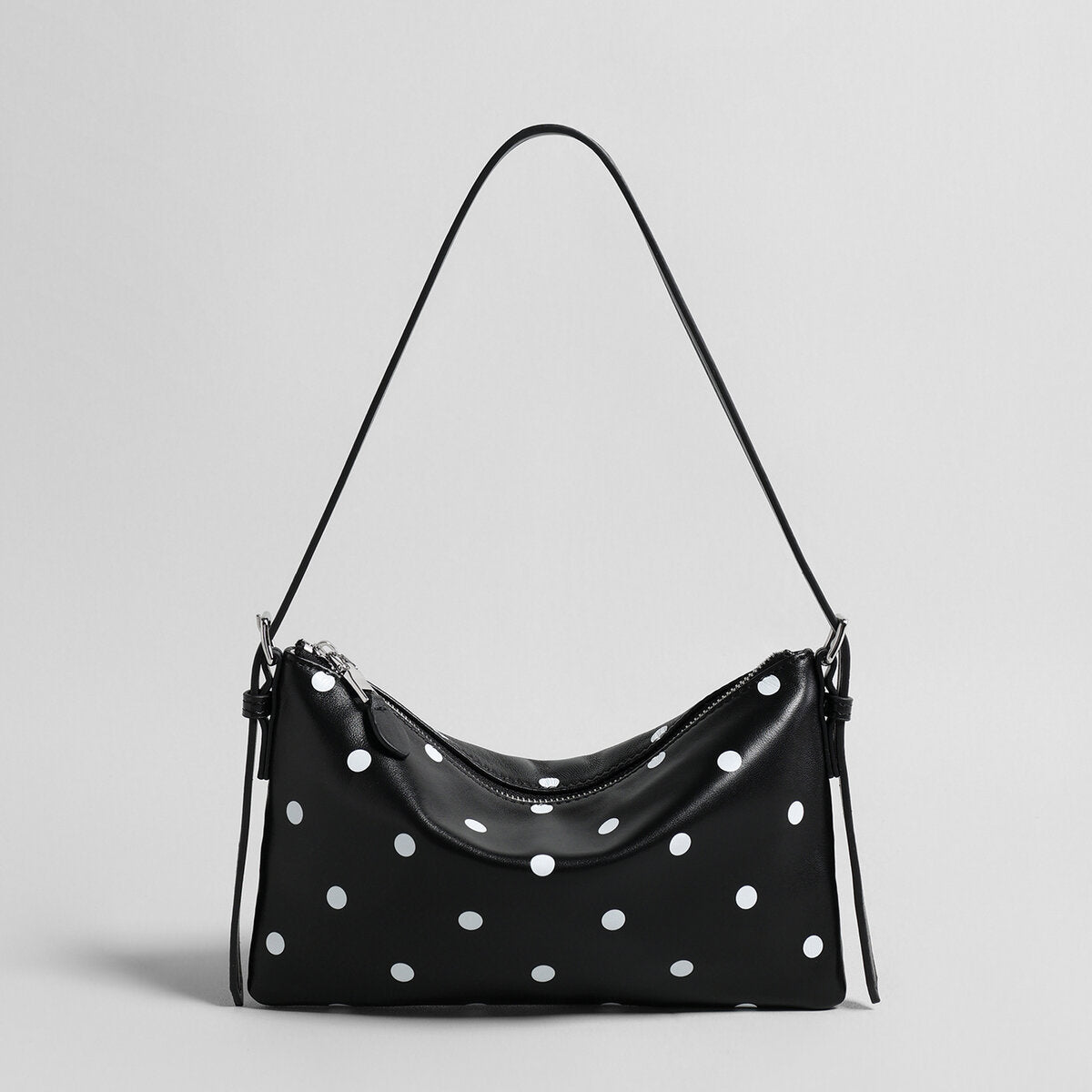 Polka Dot Soft Shoulder Bag – First-Layer Sheepskin Leather Crescent Bag with Adjustable Strap