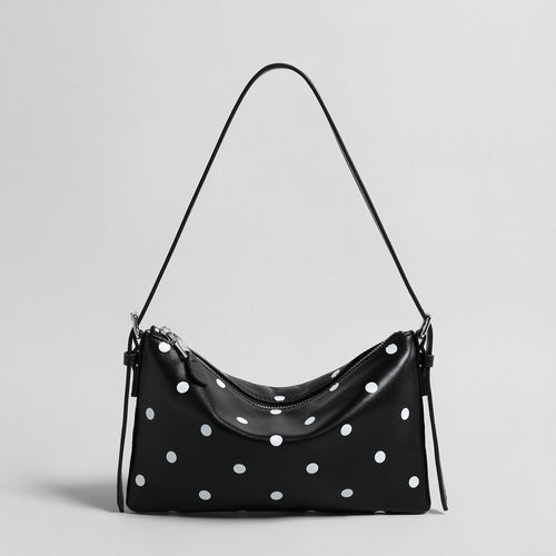 Polka Dot Soft Shoulder Bag – First-Layer Sheepskin Leather Crescent Bag with Adjustable Strap