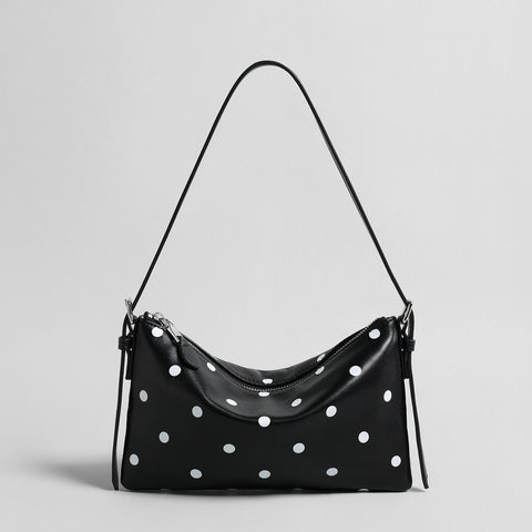 Polka Dot Soft Shoulder Bag – First-Layer Sheepskin Leather Crescent Bag with Adjustable Strap