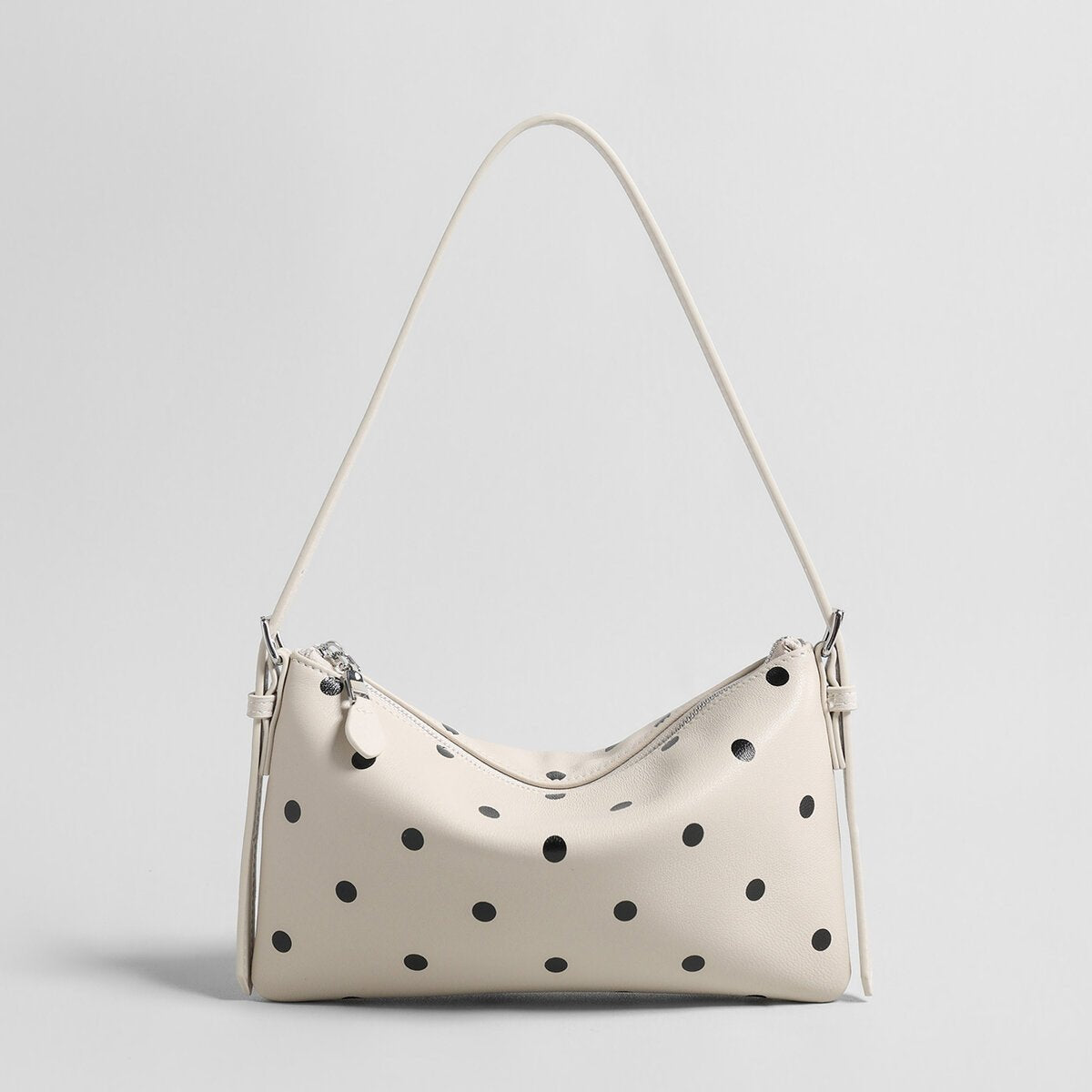 Polka Dot Soft Shoulder Bag – First-Layer Sheepskin Leather Crescent Bag with Adjustable Strap