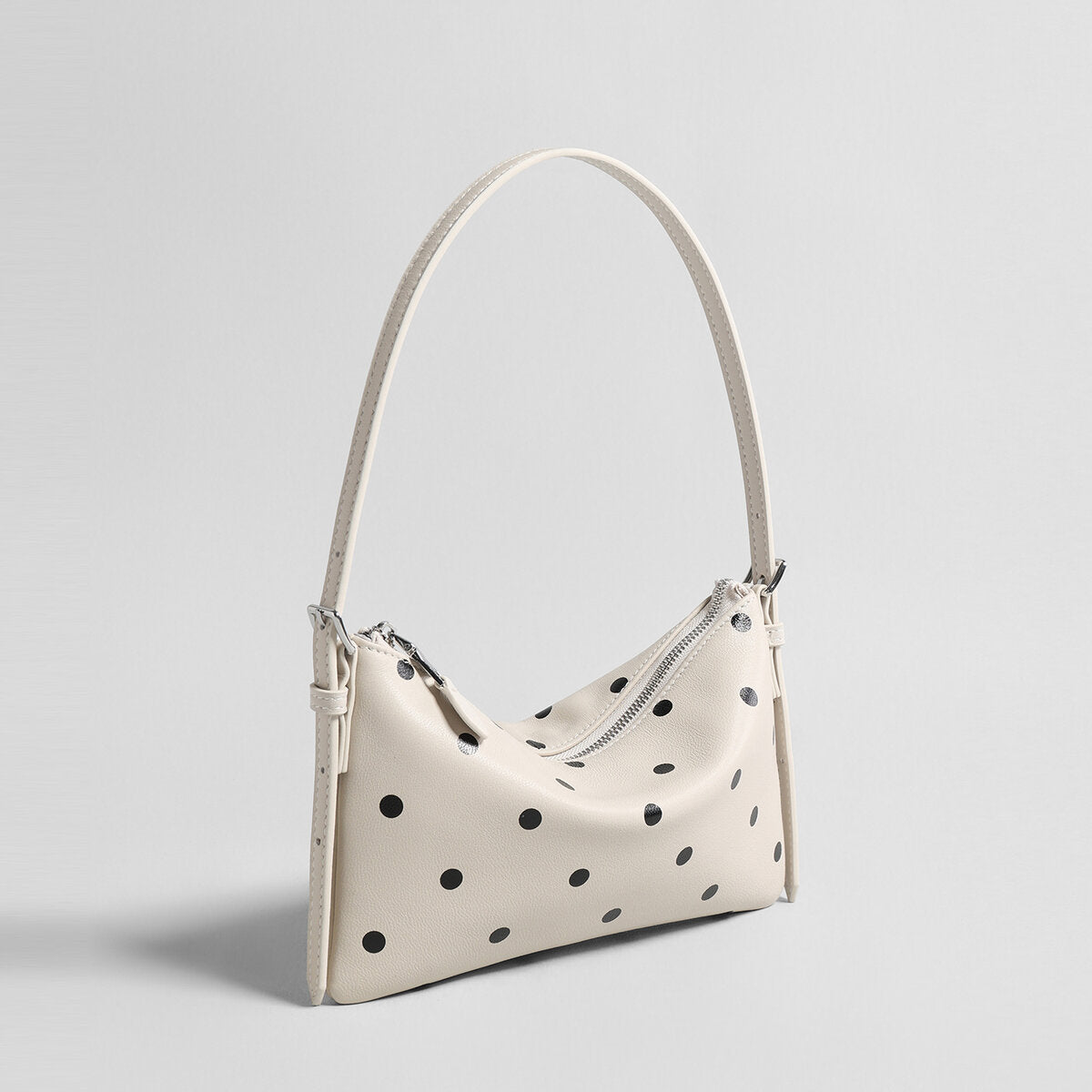Polka Dot Soft Shoulder Bag – First-Layer Sheepskin Leather Crescent Bag with Adjustable Strap