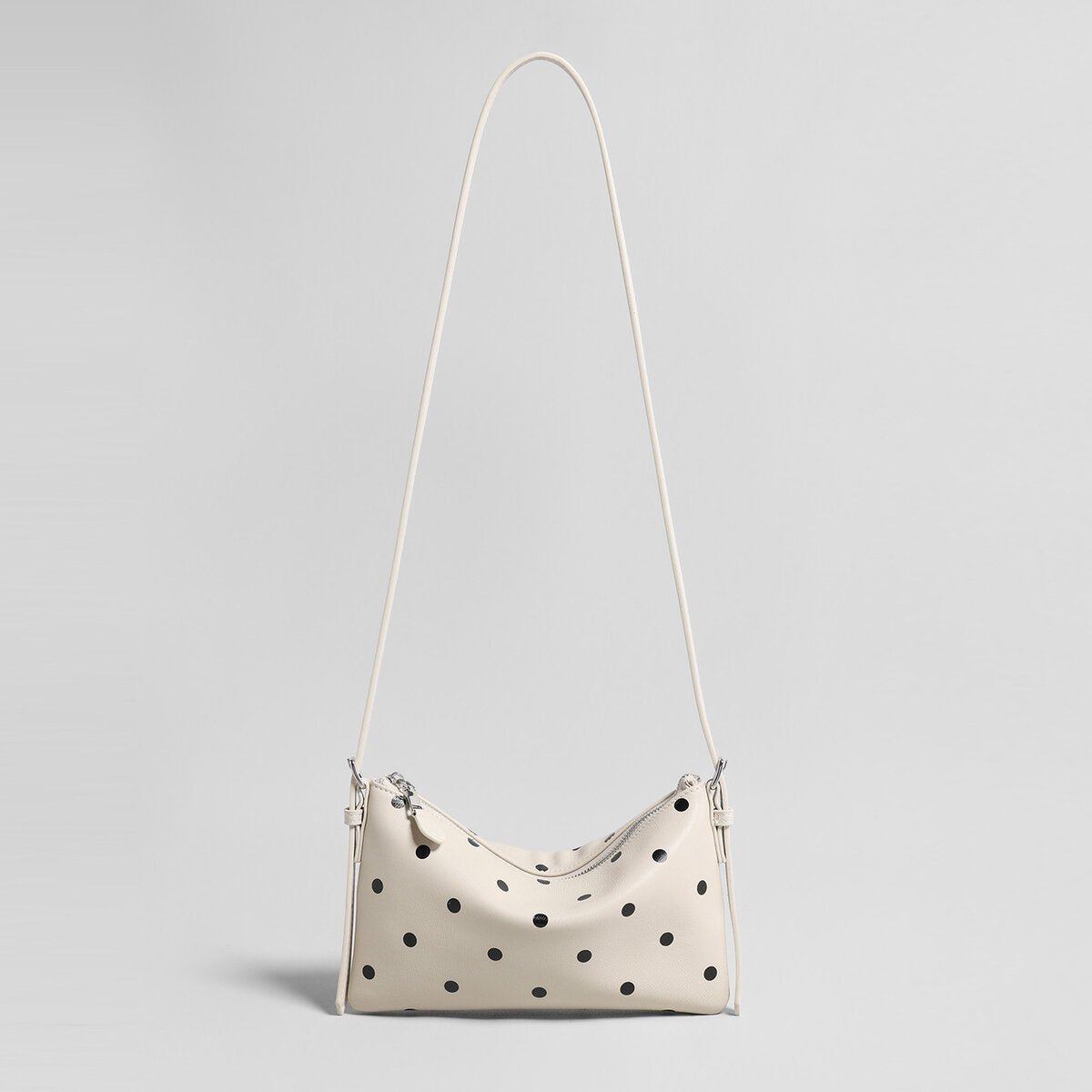 Polka Dot Soft Shoulder Bag – First-Layer Sheepskin Leather Crescent Bag with Adjustable Strap