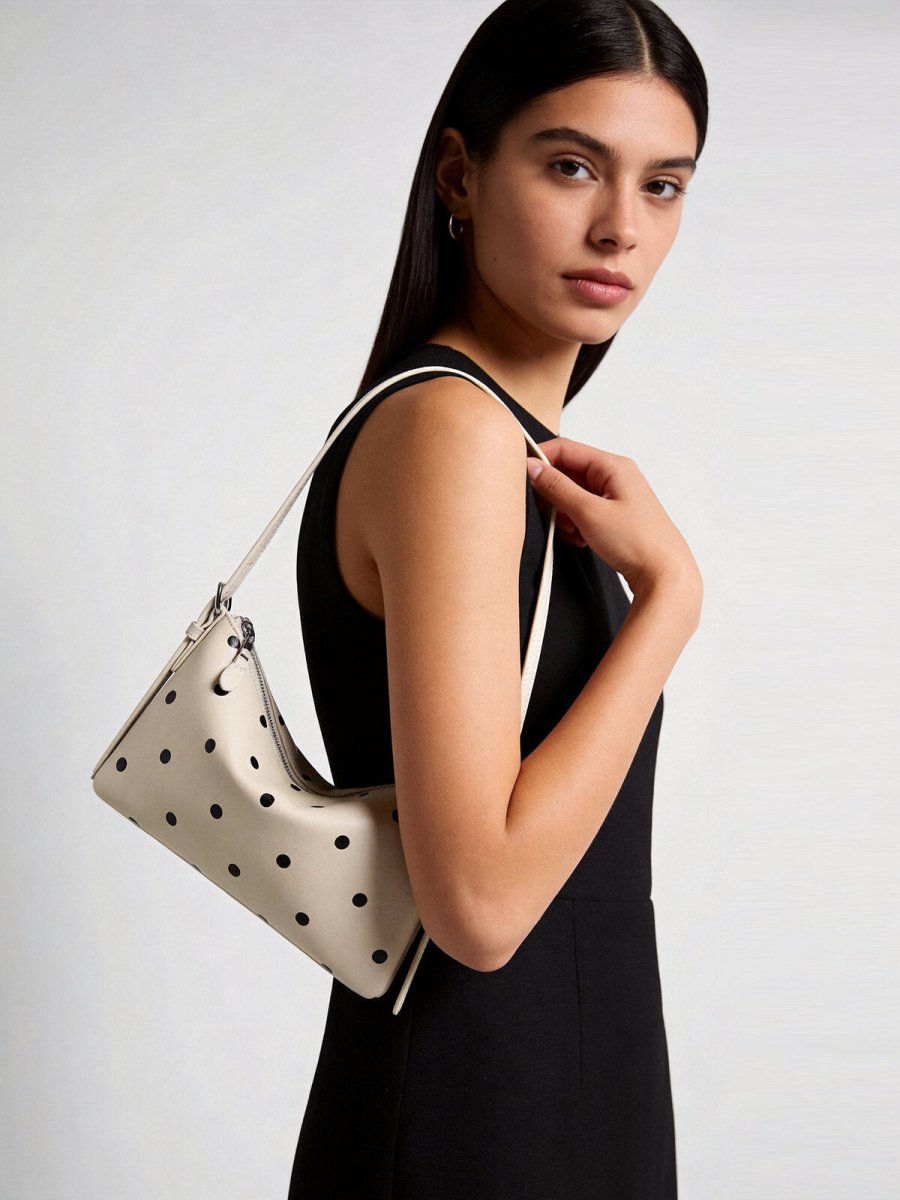Polka Dot Soft Shoulder Bag – First-Layer Sheepskin Leather Crescent Bag with Adjustable Strap