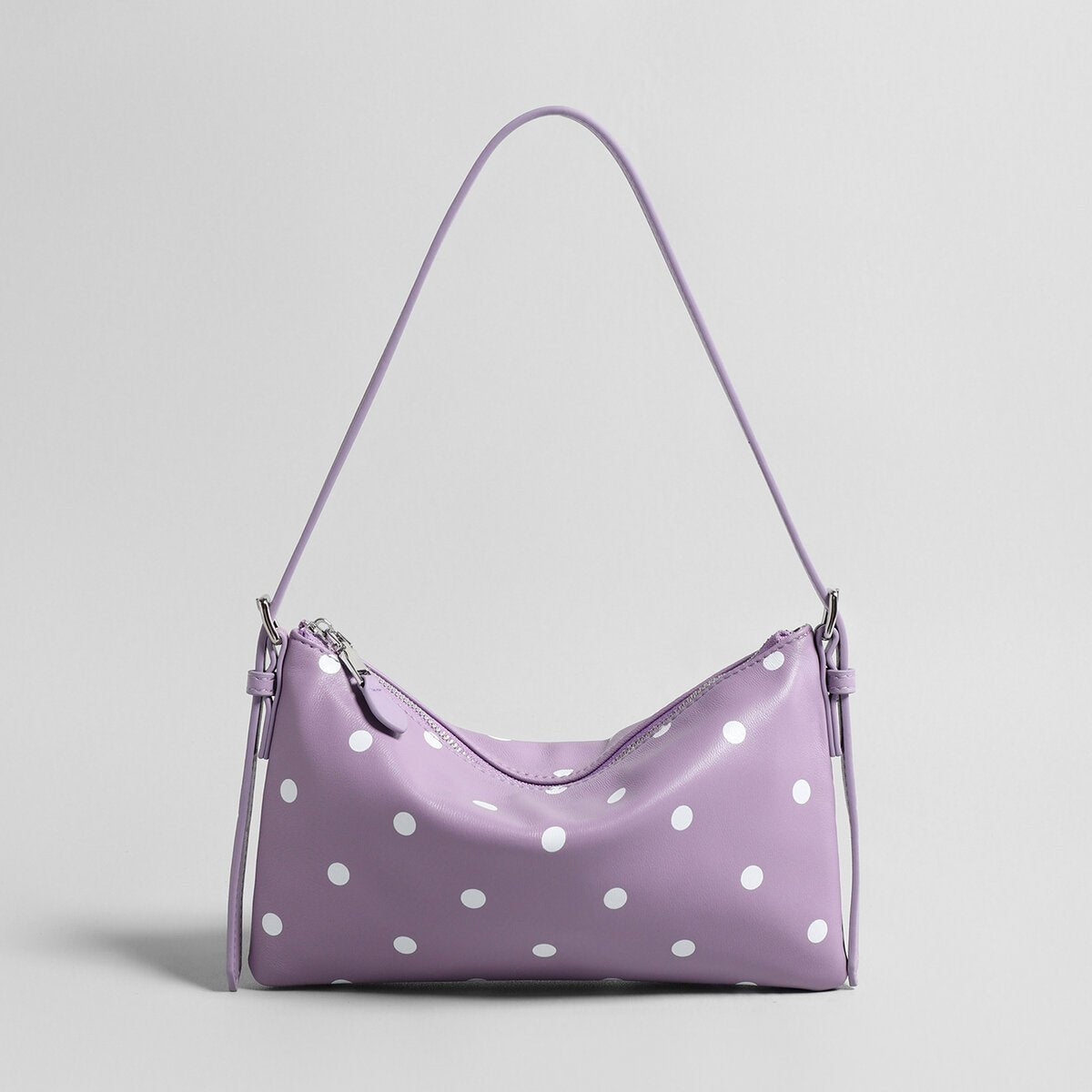 Polka Dot Soft Shoulder Bag – First-Layer Sheepskin Leather Crescent Bag with Adjustable Strap
