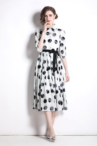 Polka Dot Tie Waist Shirt Dress