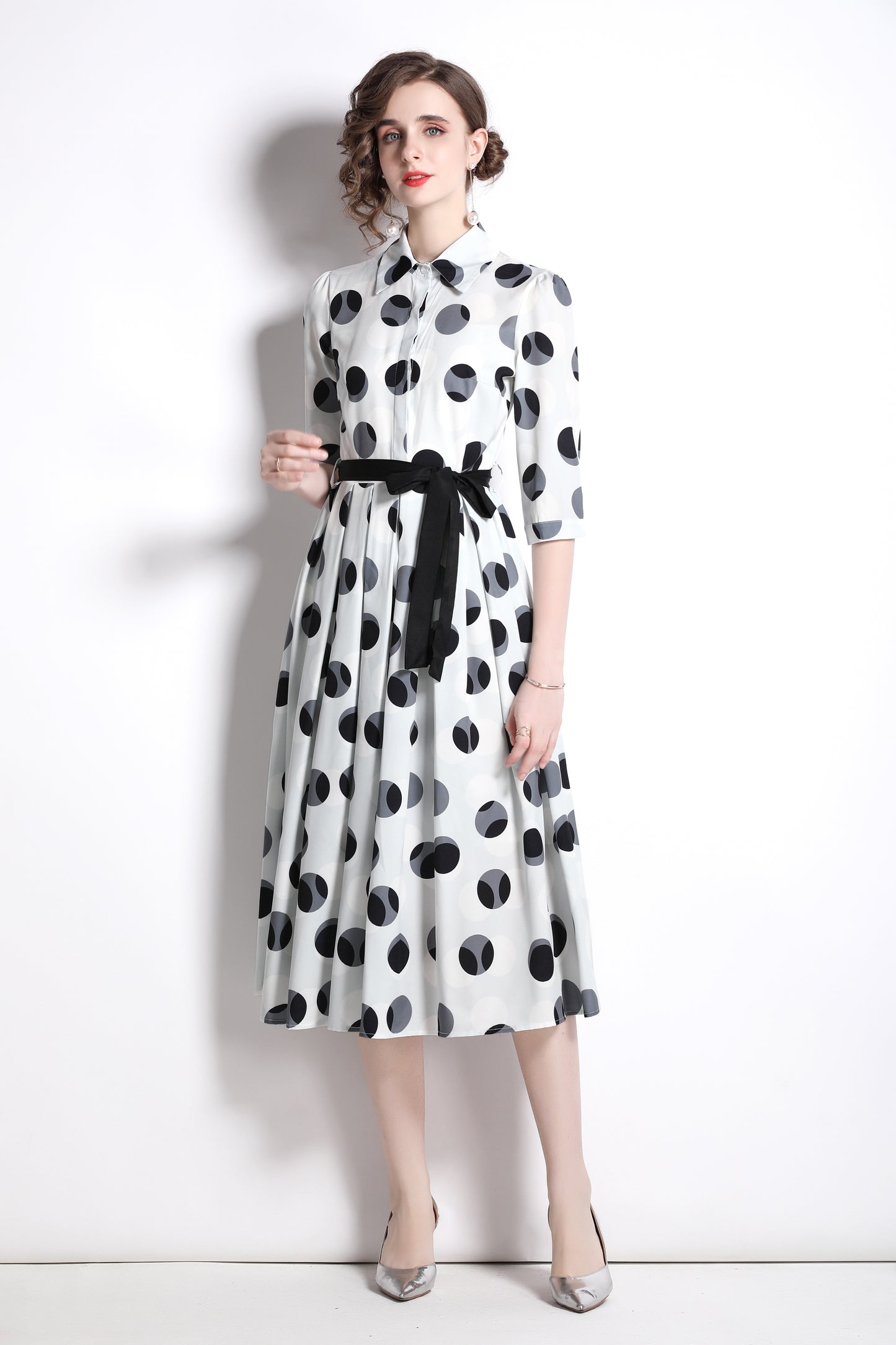 polka dot tie waist shirt dress all white 2