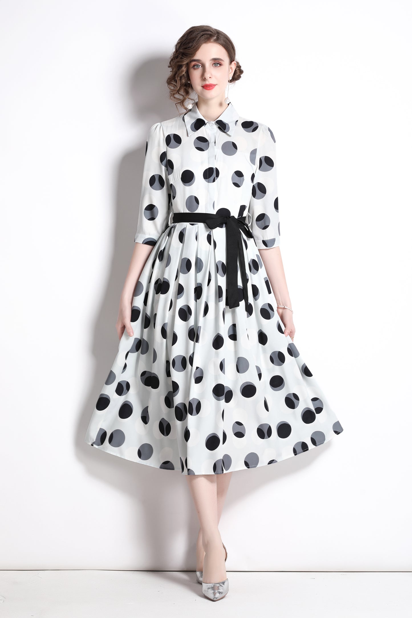 polka dot tie waist shirt dress all white 3