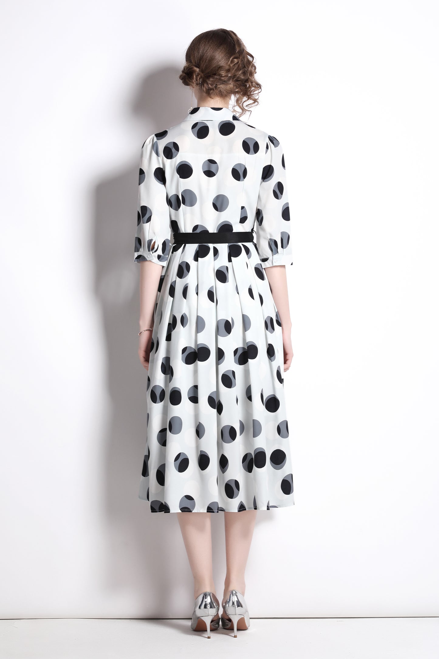 polka dot tie waist shirt dress all white 4