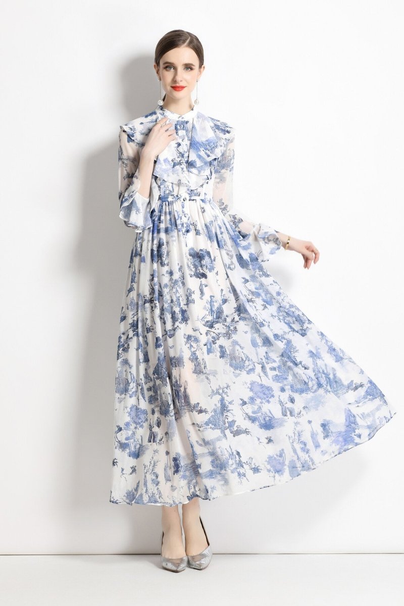 porcelain blue floral slim fit long sleeve shirt dress all blue 3