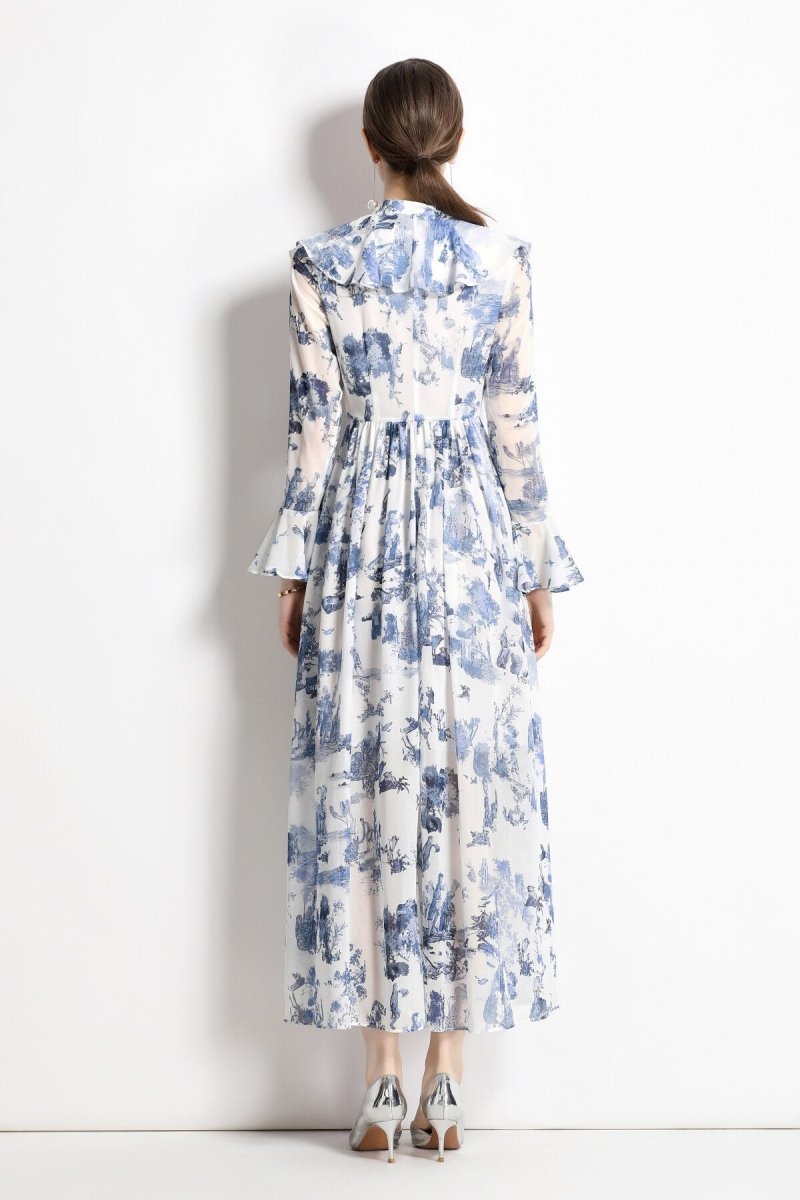 porcelain blue floral slim fit long sleeve shirt dress all blue 4