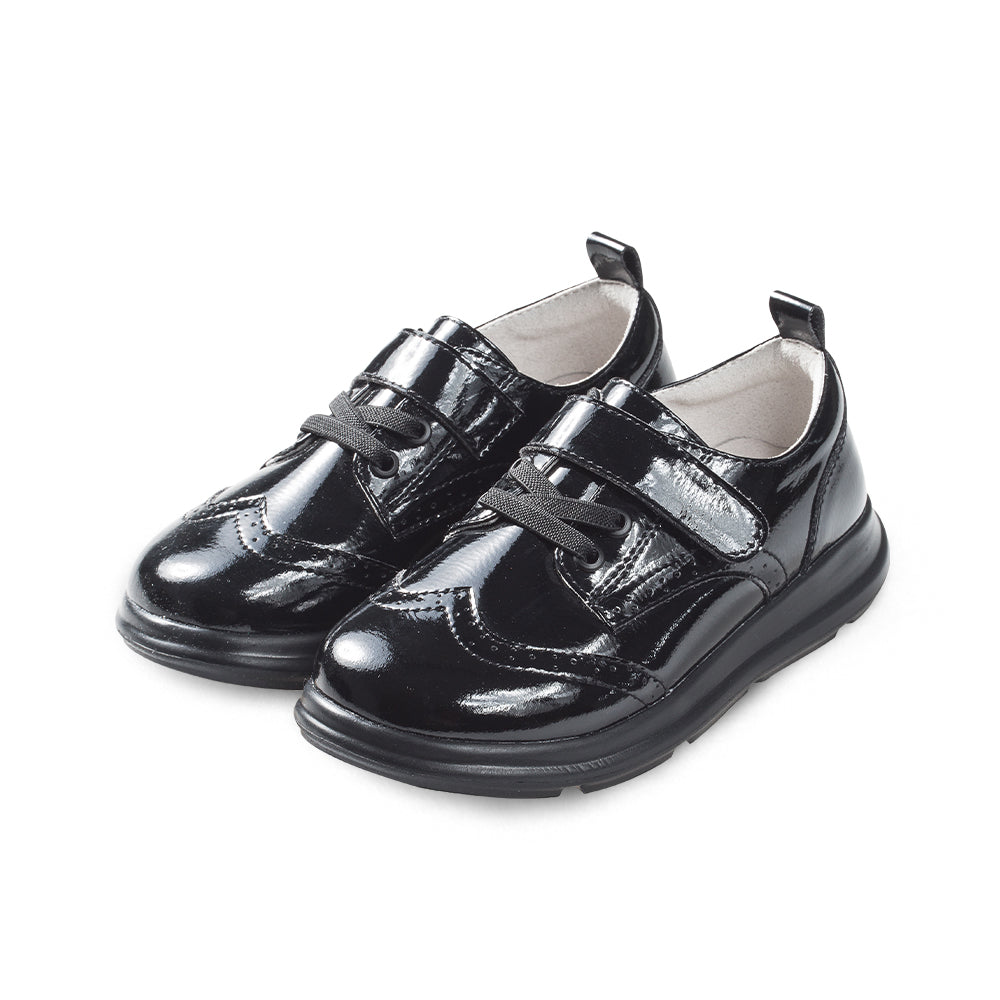 posh kids soft sole leather brogue school shoes all black 2