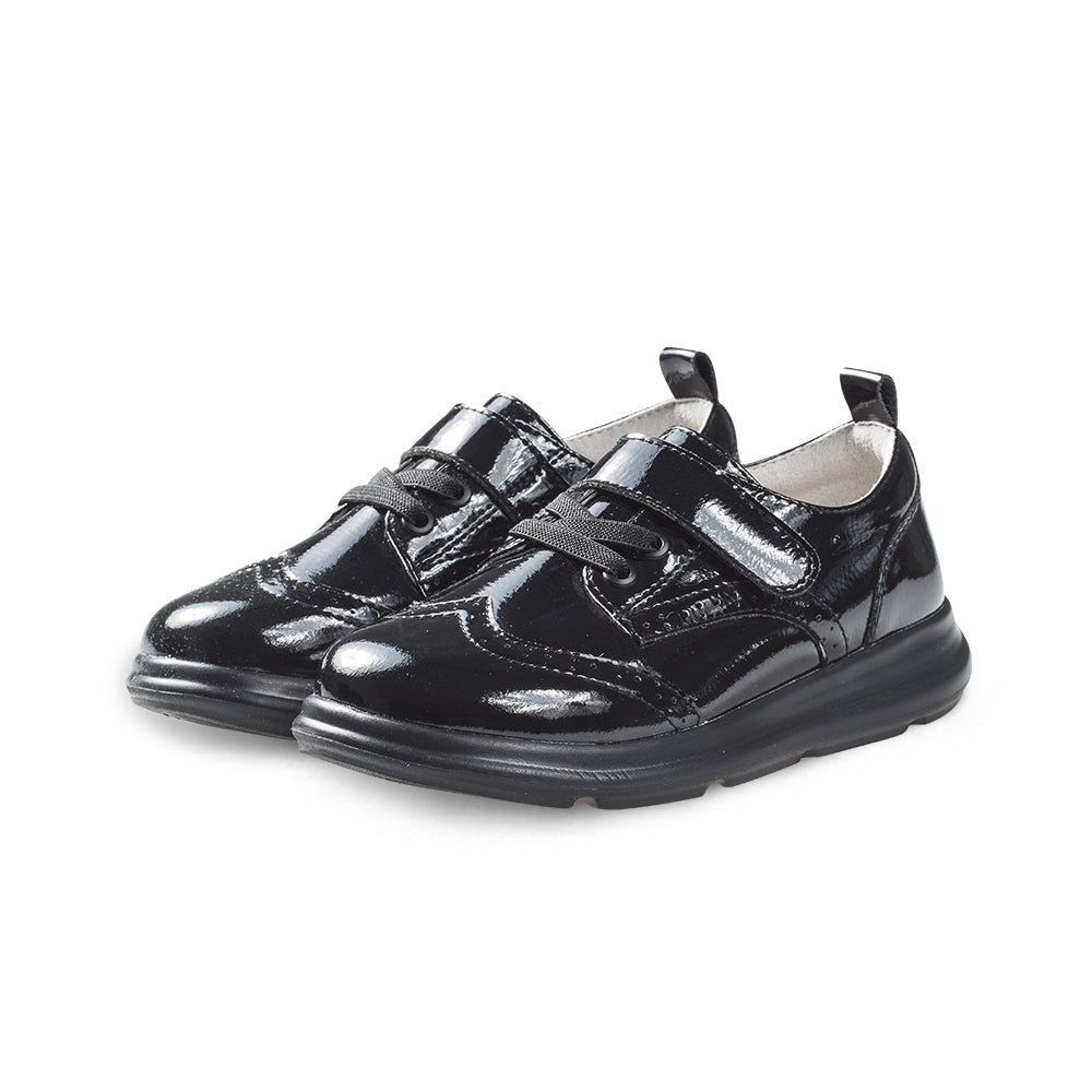 posh kids soft sole leather brogue school shoes all black 3