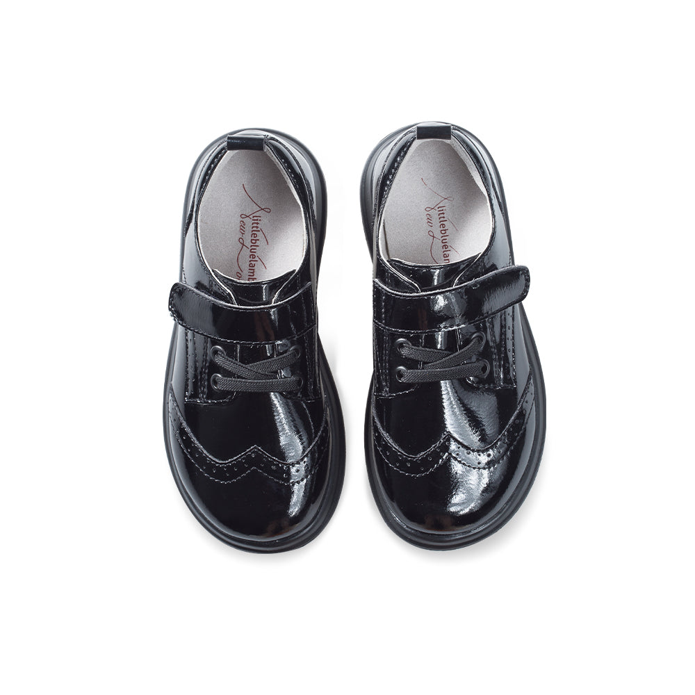 posh kids soft sole leather brogue school shoes all black 5