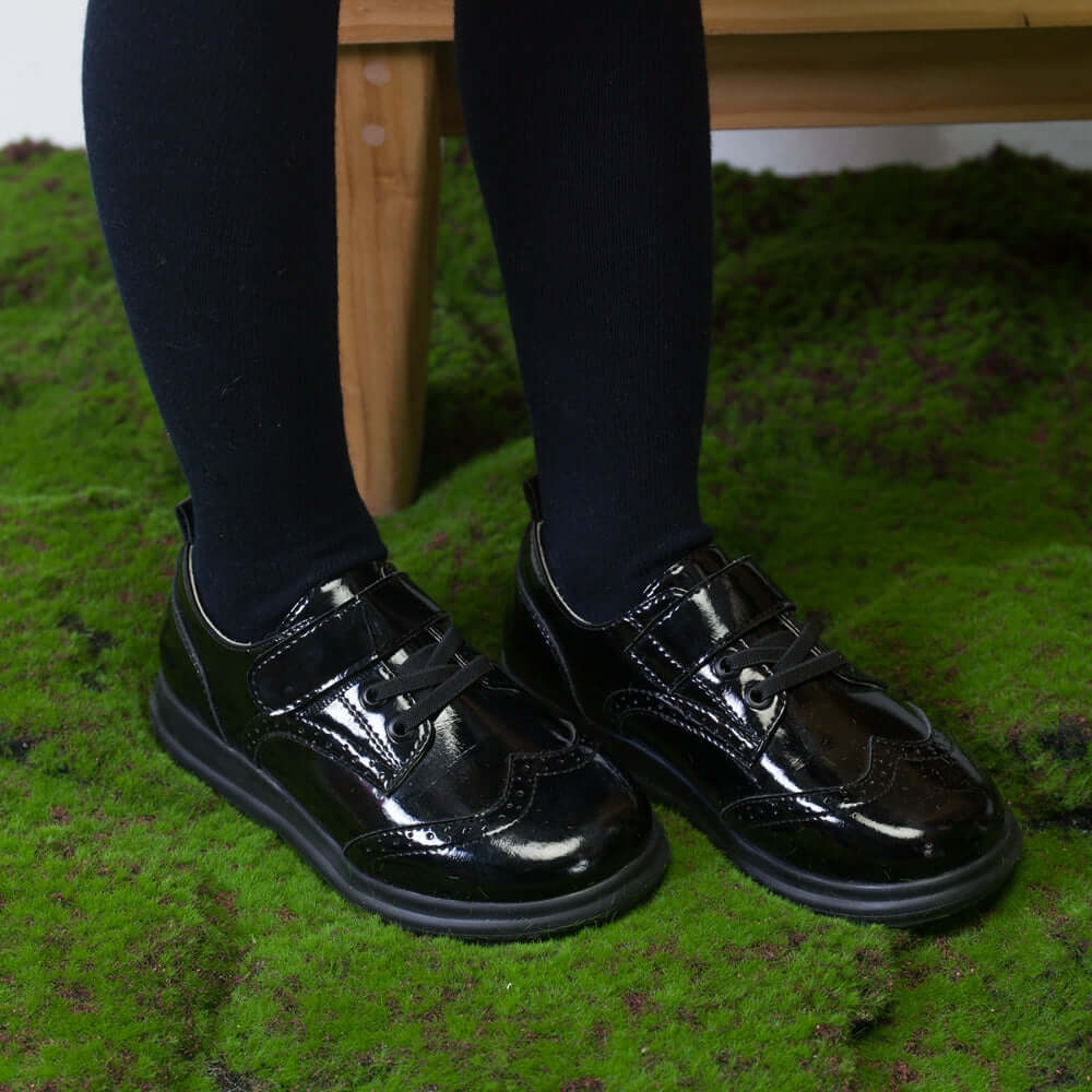 posh kids soft sole leather brogue school shoes all black 6