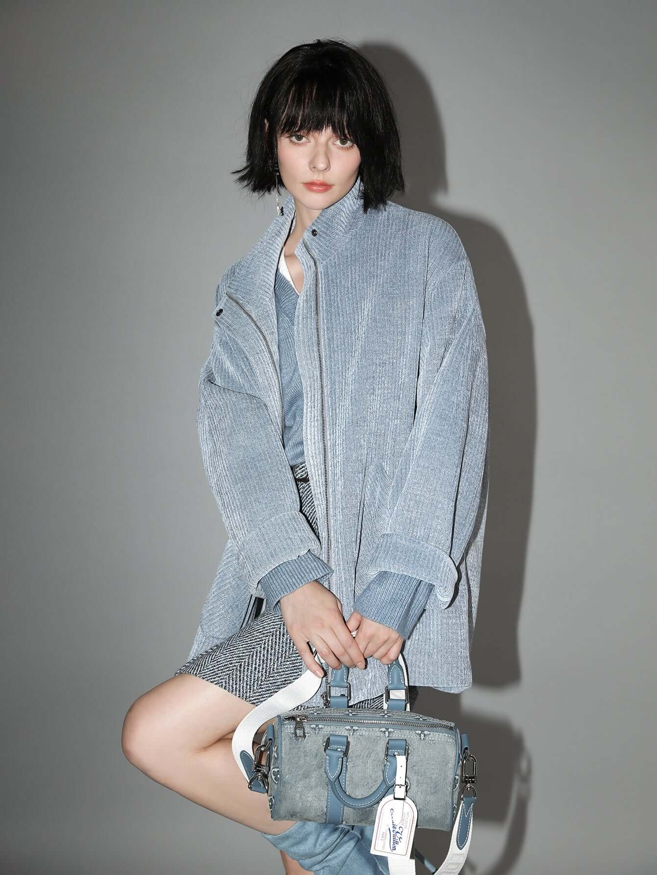 powder blue chenille coat all blue 3