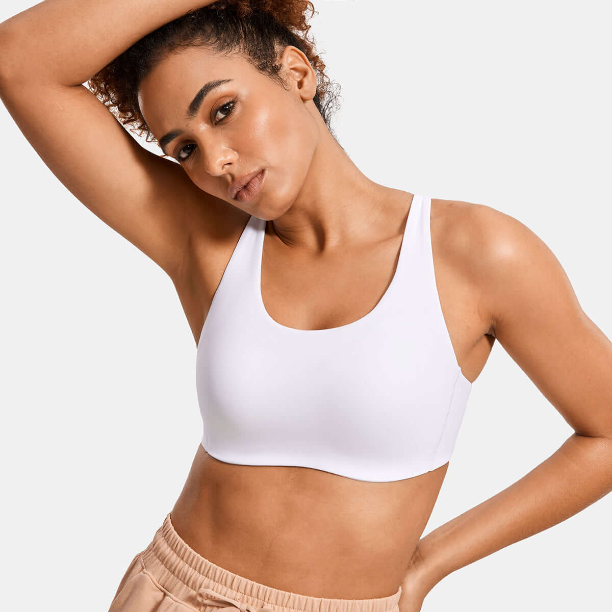 power on molded cup strappy racerback wireless sports bra all white 1