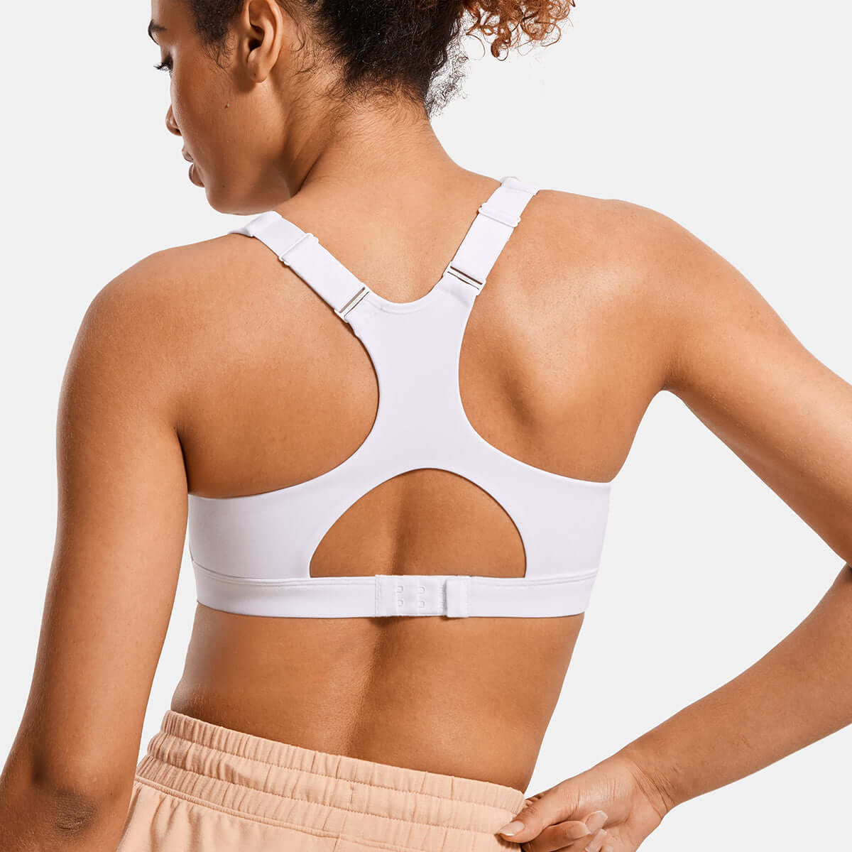 power on soft padded high impact zip front active bra all white 3