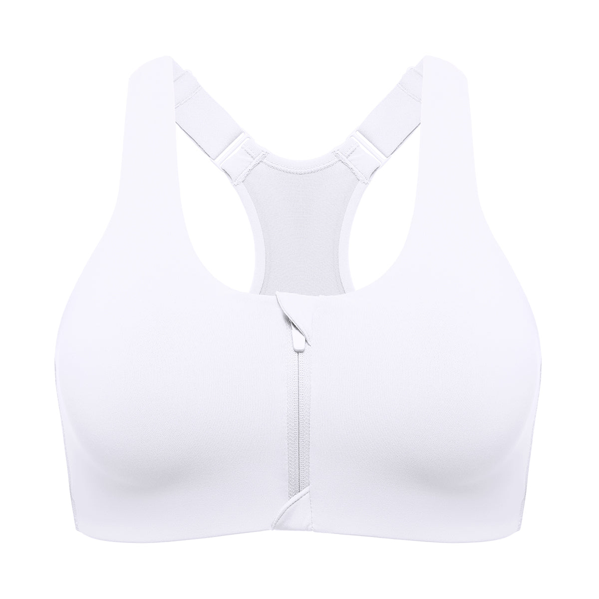 power on soft padded high impact zip front active bra all white 4