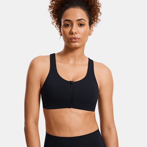 Power On Soft Padded High Impact Zip Front Sports Bra