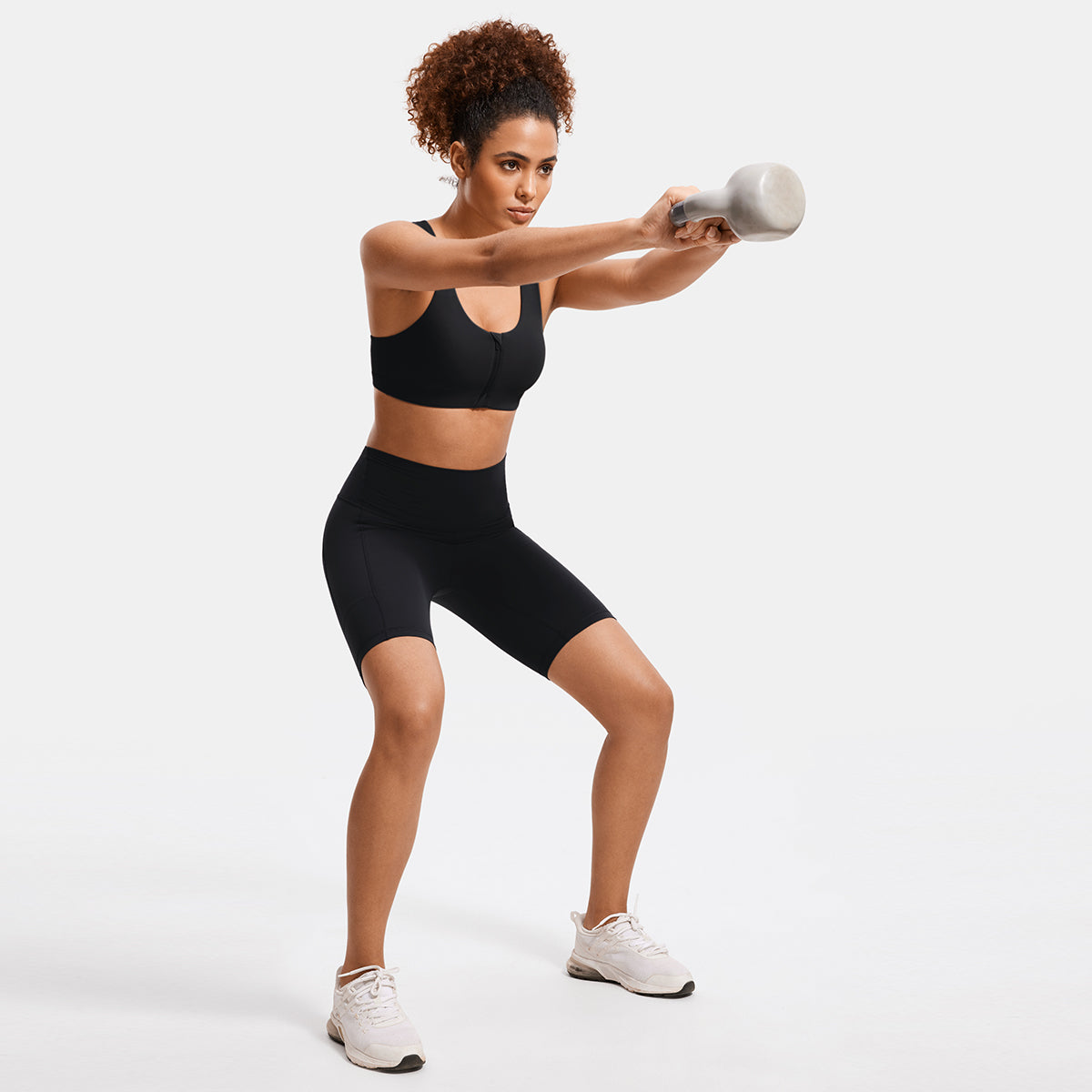 power on soft padded high impact zip front sports bra all black 3