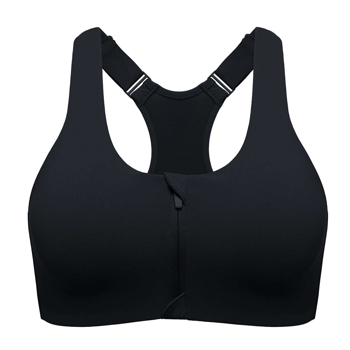 power on soft padded high impact zip front sports bra all black 4