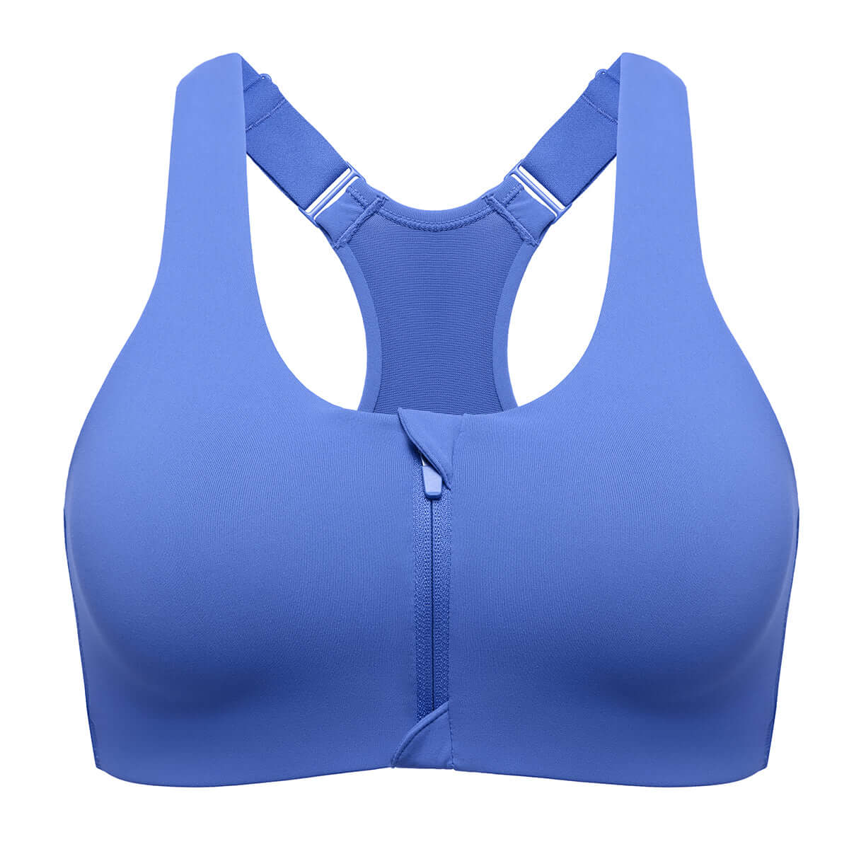 power on soft padded high impact zip front sports bra all blue 4