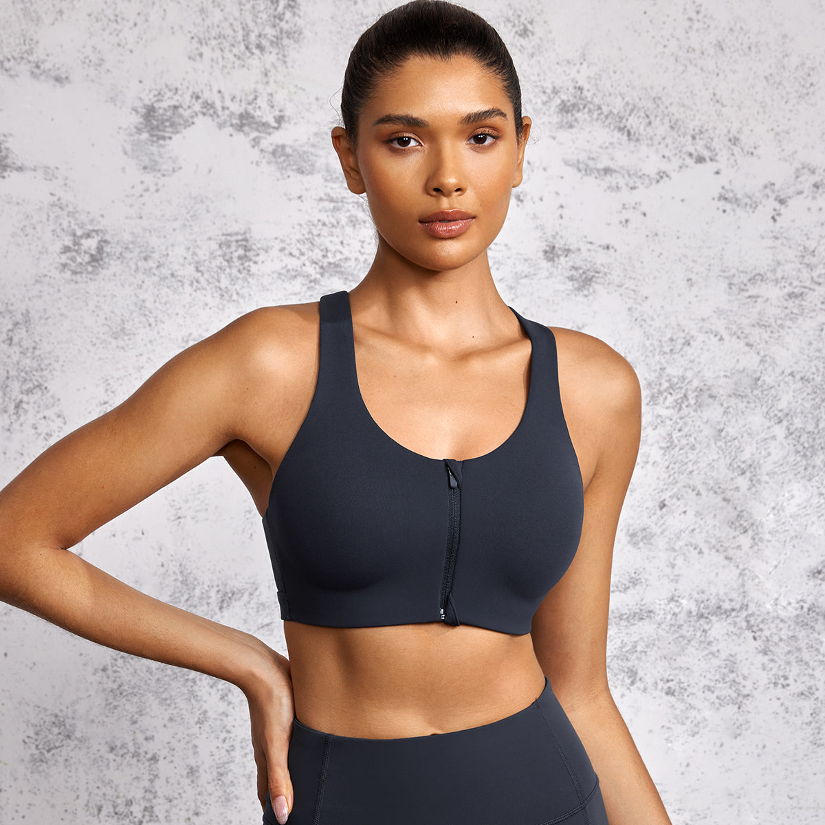 Power On Soft Padded High Impact Zip Front Sports Bra