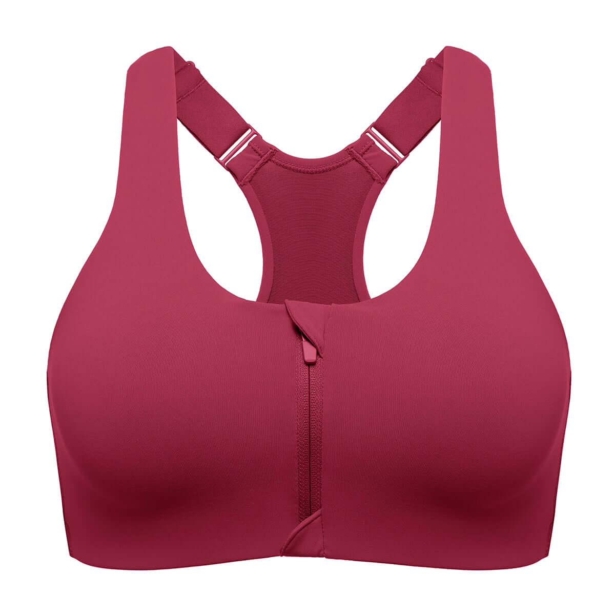 power on soft padded high impact zip front workout bra all red 4