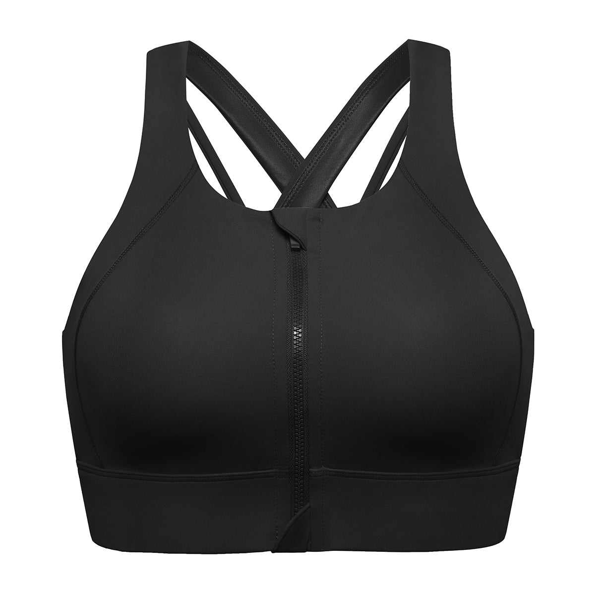 power on zip front racerback high impact sports bra all black 4