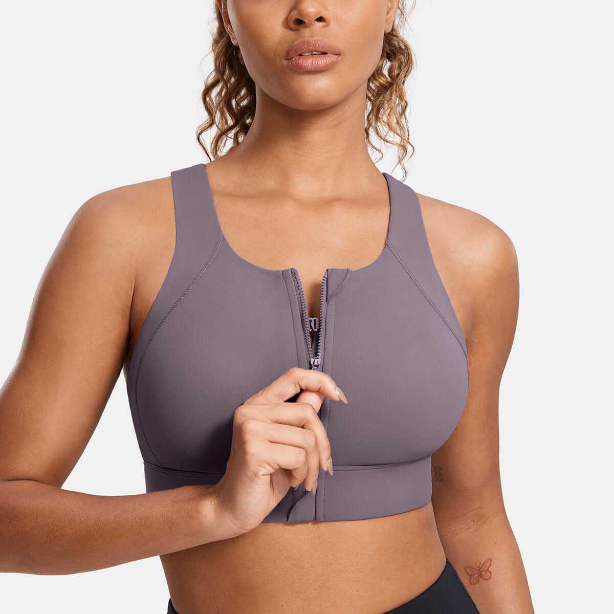 power on zip front racerback high impact sports bra all grey 3