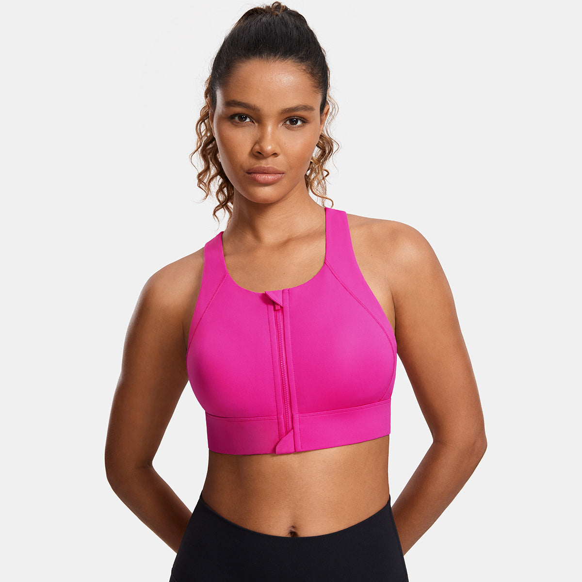 power on zip front racerback high impact workout bra all rose 1