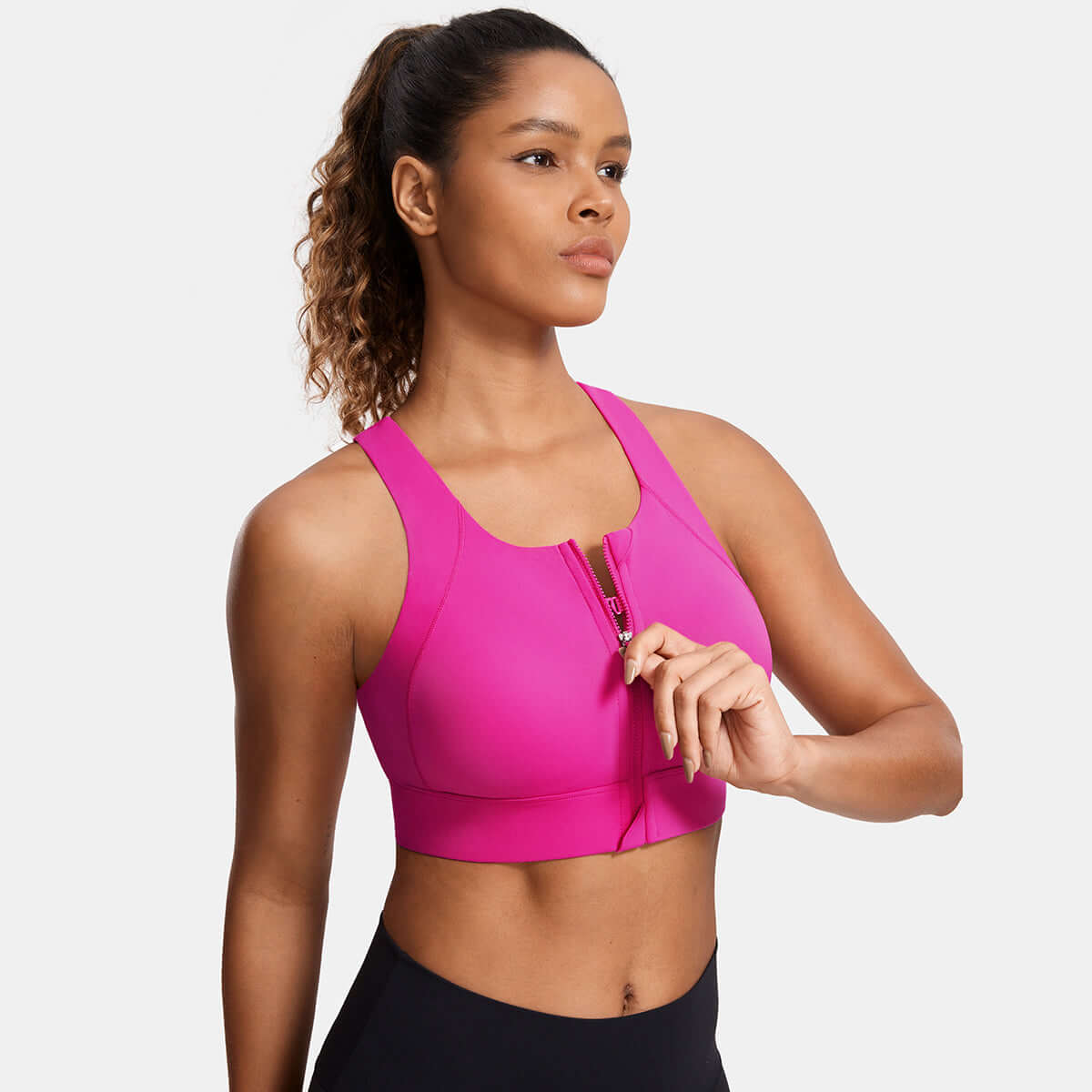 power on zip front racerback high impact workout bra all rose 2